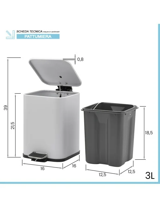 Sendez Pattumiera A Pedale Per Bagno - 3 Litri, Bianco, Con Inserti Rimovibili, Design Elegante E Compatto, Antiscivolo - 3