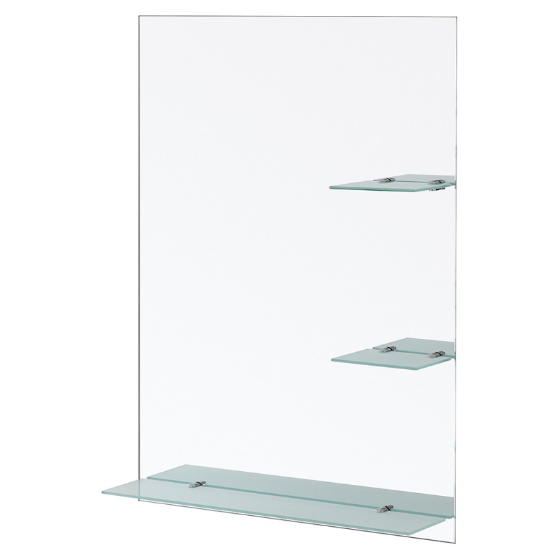 Specchio Rettangolare con Mensole in Vetro Satinato Spessore 6 mm Specchio Decorativo con Mensole in Vetro Satinato 60x80H