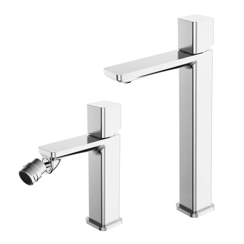 Image of Set di rubinetti lavabo alto e bidet con manopola e scarico incluso Lotus