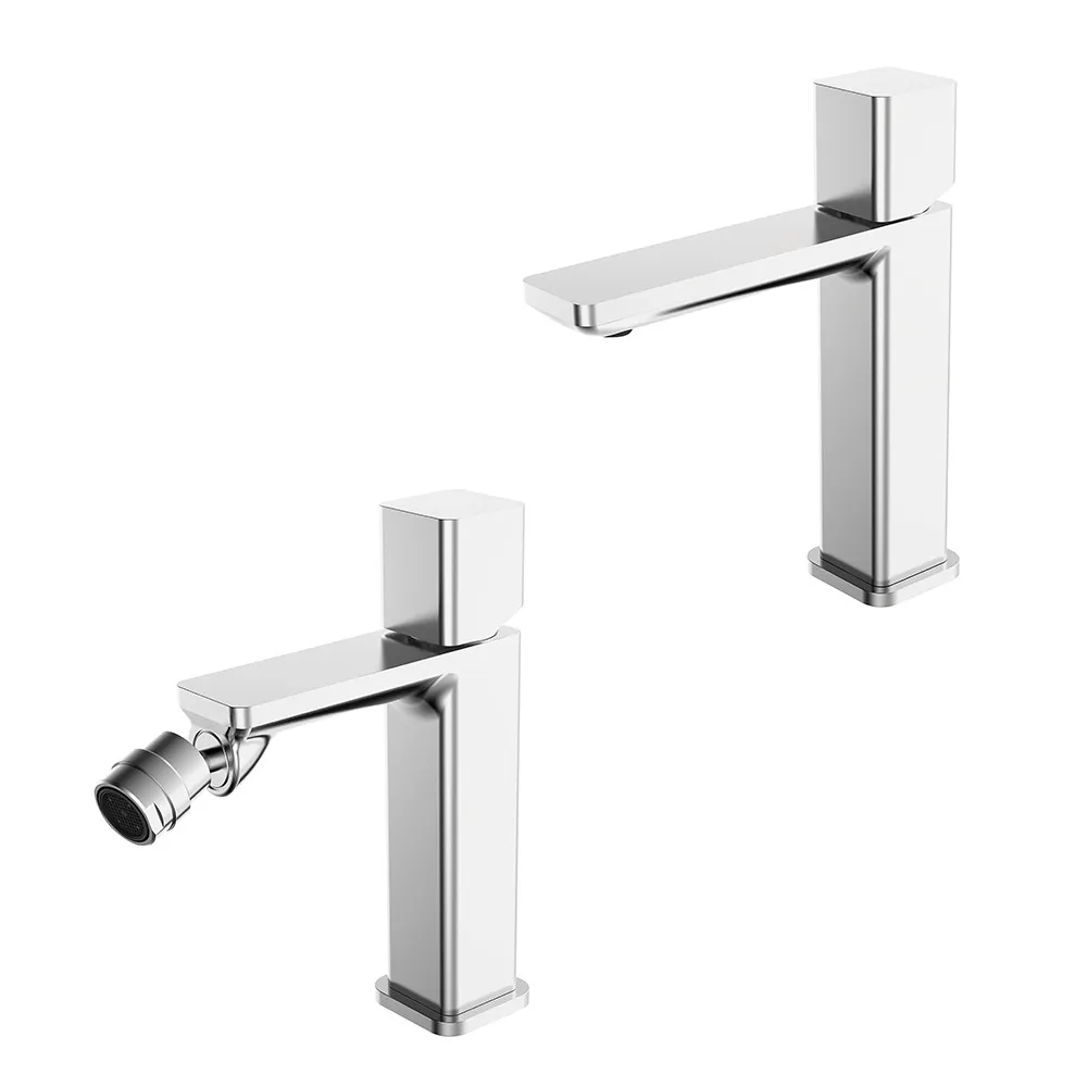 Image of Set di rubinetti lavabo e bidet con manopola e scarico incluso Lotus