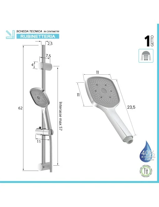 Saliscendi Doccia 100 Cm Regolabile - Asta Doccia Cromata Con Supporto, 60-100 Cm