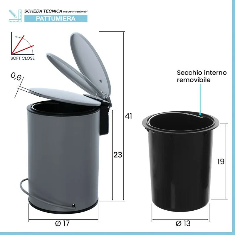 Pattumiera A Pedale Dustin In Acciaio Inox 50L: Apertura Soft Close E Secchio Estraibile – Elegante E Silenziosa Per Casa E Ufficio