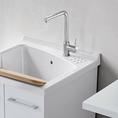 Dettaglio mobile lavatoio 61x61 cm Revine vasca in ceramica e asse in legno