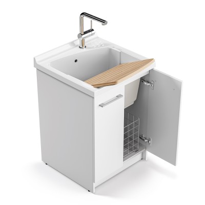 Mobile con lavatoio 61x61 cm Revine vasca in ceramica e asse in legno
