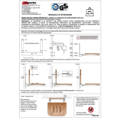 sedile doccia fissaggio a parete