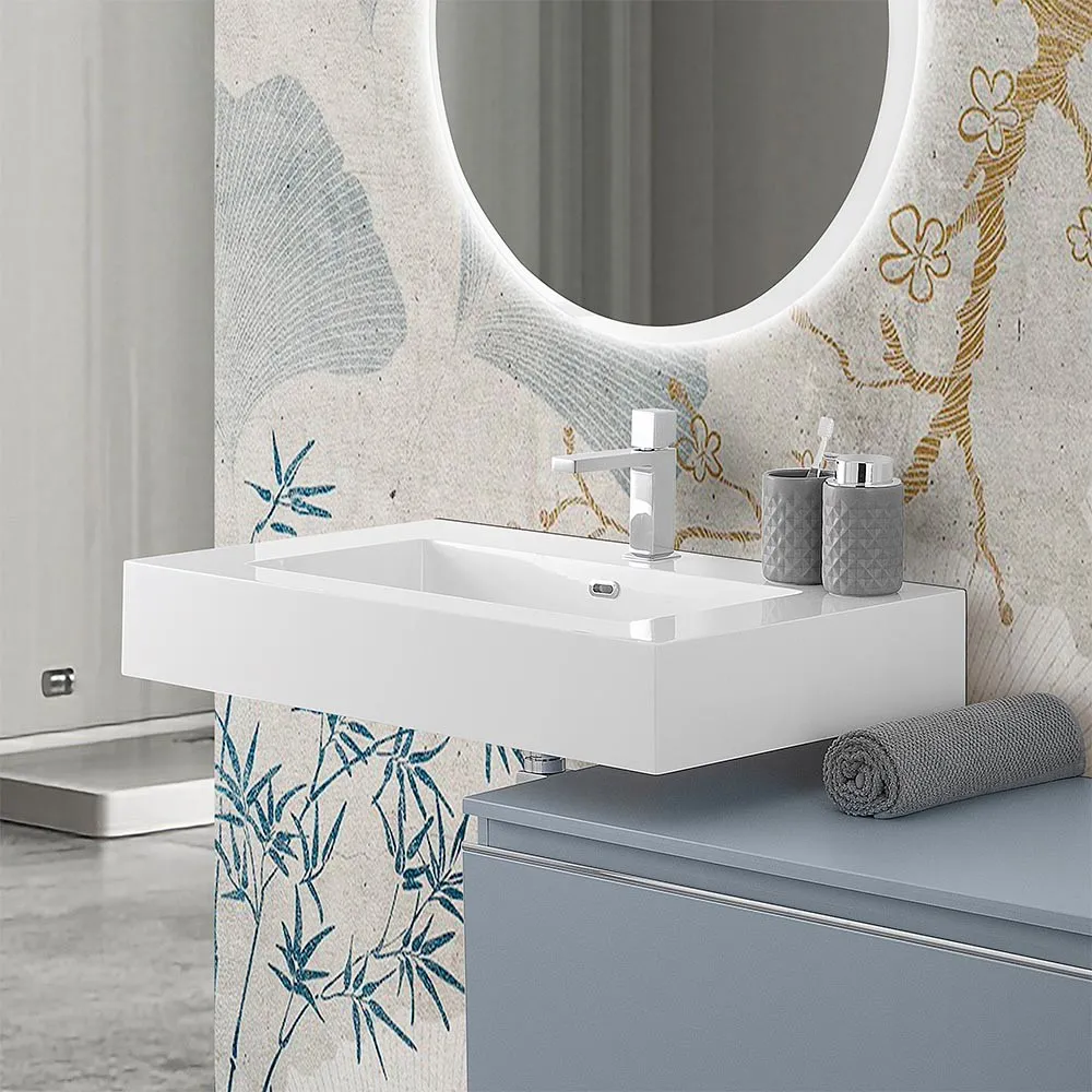 Image of Lavabo sospeso 90 cm in resina bianco lucido Lodi