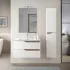 Set mobili bagno sospesi 80cm in legno mdf bianco e quercia Sumya