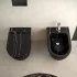 Water filoparete Rimless ceramica marmorizzata nera con sedile Tokyo