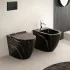 Water filoparete Rimless ceramica marmorizzata nera con sedile Tokyo