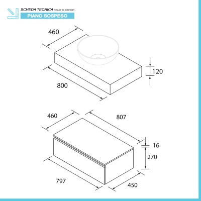 Scheda tecnica Composizione bagno sospesa 80 cm noce maya con specchio Sumo