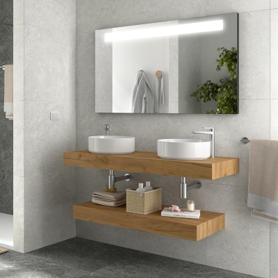 Foto ambientata Mensola portalavabo da 120 cm in legno MDF rovere africa Sumo