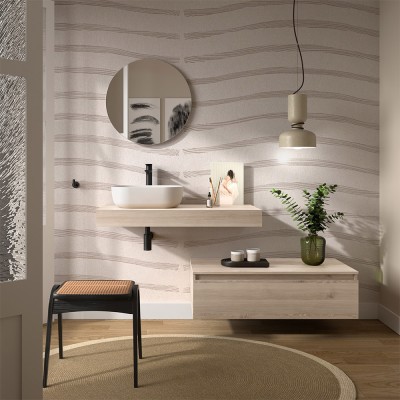 Foto ambientata Top per lavabo da 100 cm in legno MDF rovere bali Sumo