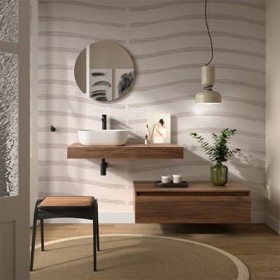 Foto ambientata Mensolone portalavabo da 100 cm in legno MDF noce maya Sumo