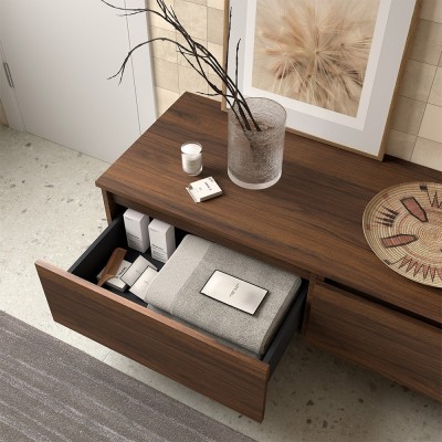 Dettaglio cassetto Cassettone sospeso per bagno 60 cm in legno MDF noce maya Sumo