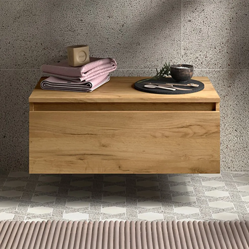 Base sospesa per bagno 60 cm in legno MDF 1 cassetto rovere africa Sumo