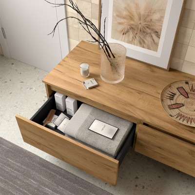 Dettaglio cassetto Base sospesa per bagno 60 cm in legno MDF 1 cassetto rovere africa Sumo