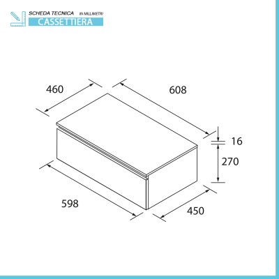 Scheda tecnica Base sospesa per bagno 60 cm in legno MDF 1 cassetto rovere africa Sumo