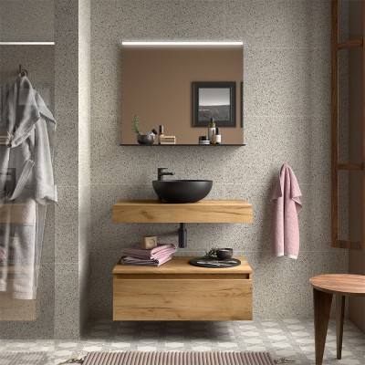 Foto ambientata Cassettone sospeso per bagno 60 cm in legno MDF 1 cassetto rovere africa Sumo