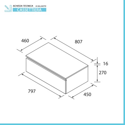 Scheda tecnica Cassettiera sospesa bagno 80 cm in legno MDF bianco opaco Sumo