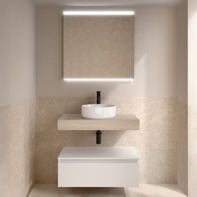 Foto ambientata Cassettiera sospesa bagno 80 cm in legno MDF bianco opaco Sumo