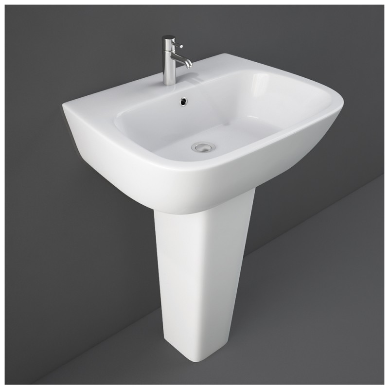 Lavabo bagno con colonna Rak serie One in ceramica bianca lucida Lavabo bagno con colonna 60x46 cm Rak serie One in ceramica bianca lucida