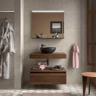 Foto ambientata Cassettone sospeso per bagno 80 cm in legno MDF noce maya Sumo