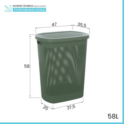 Scheda tecnica Portabiancheria con coperchio in plastica verde salvia 58 lt Kamala