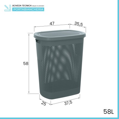 Scheda tecnica Cesto portabiancheria con coperchio in plastica blu avio 58 lt Kamala
