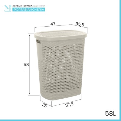 Scheda tecnica Cesto portabiancheria con coperchio in plastica bianca 58 lt Kamala