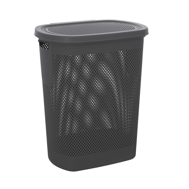 Portabiancheria con coperchio in plastica grigia scuro 58lt Kamala Portabiancheria con coperchio in plastica grigia scuro 58lt Kamala