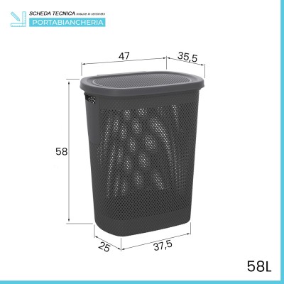 Scheda tecnica Portabiancheria con coperchio in plastica grigia scuro 58lt Kamala