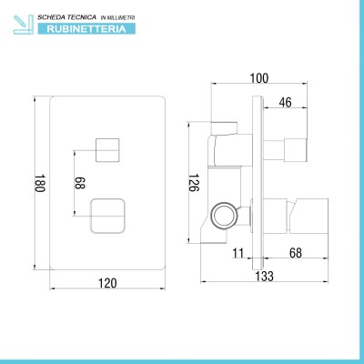 Scheda tecnica Miscelatore doccia incasso con deviatore in ottone color nichel Lotus
