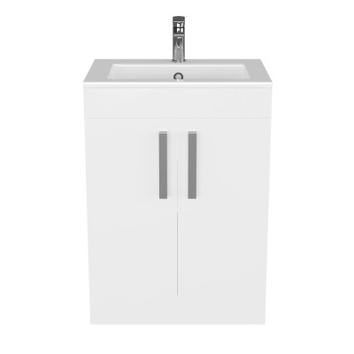 Composizione bagno da terra 60 cm salvaspazio bianco 2 ante Poket