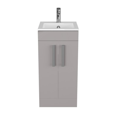 Mobile bagno da terra 40 cm salvaspazio grigio 2 ante e 2 ripiani Poket