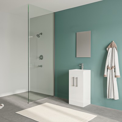 Foto ambientata Mobiletto bagno da terra 40 cm salvaspazio bianco 2 ante Poket