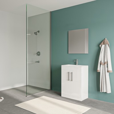 Foto ambientata Mobile bagno da terra 60 cm salvaspazio bianco 2 ante Poket