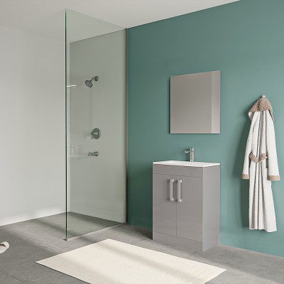 Foto ambientata Mobile bagno da terra 60 cm salvaspazio grigio 2 ante Poket