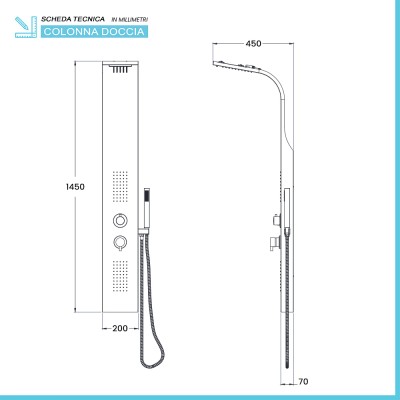 Scheda tecnica Colonna doccia idromassaggio in alluminio bianco opaco con 4 getti