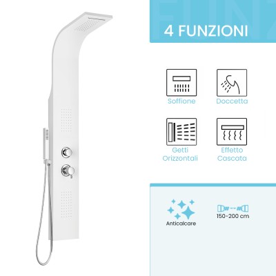 Caratteristiche e funzionalità Colonna doccia idromassaggio in alluminio bianco opaco con 4 getti