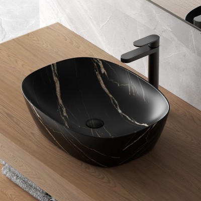 Sistema di scarico click clack effetto marmo nero con e senza troppopieno