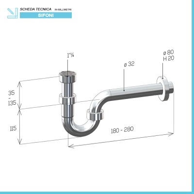 Scheda Tecnica Sifone di scarico per lavabo ad S universale in abs cromato