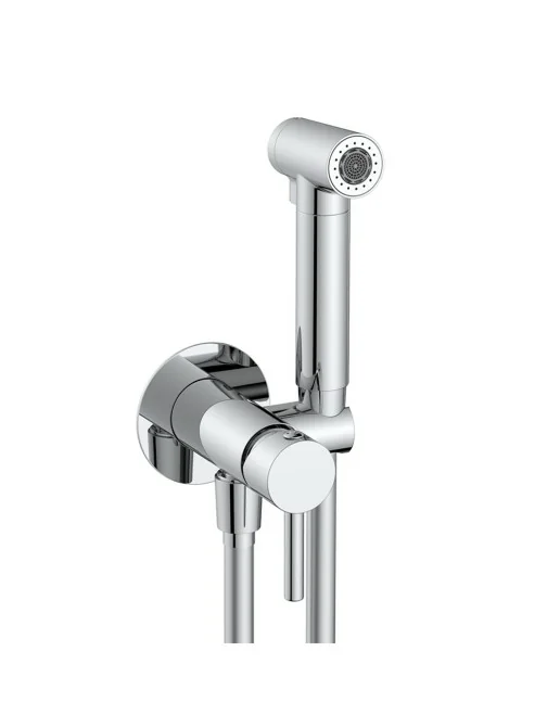 Rubinetto Per Idroscopino A Parete Con Supporto Doccetta Tondo – Art. 59505, Attacchi Maschio 1/2", Ottone Cromato E Rosone In Acciaio Inox