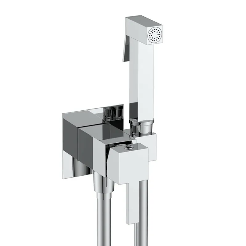 Idroscopino per wc e bidet cromo quadro con miscelatore e flex 120 cm Idroscopino per wc e bidet cromo quadro con miscelatore e flex 120 cm