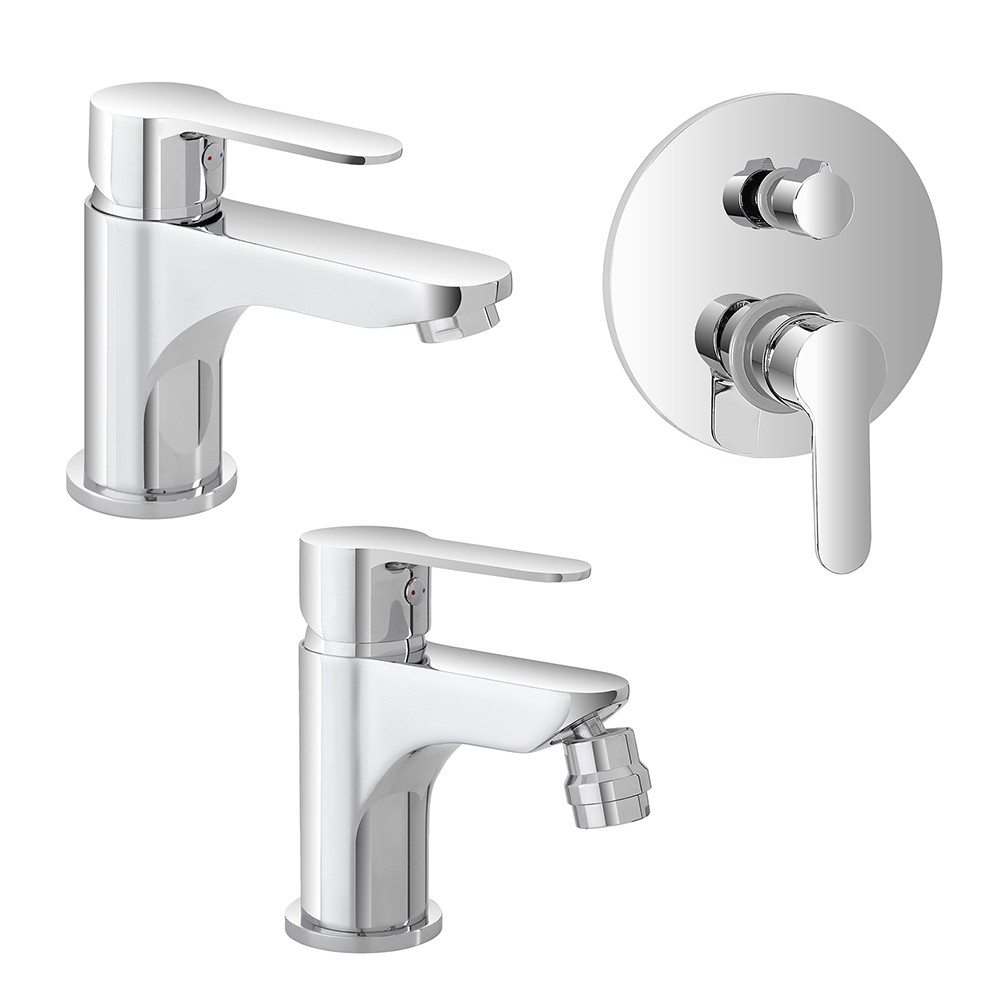 Image of Set miscelatori cromati lavabo bidet e doccia incasso con deviatore Zoe