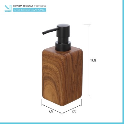Scheda tecnica Dispenser sapone liquido in poliresina dall’effetto legno Radici