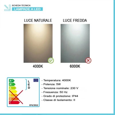 Caratteristiche tecniche Lampada LED 26 cm cromo per specchio a filo luce naturale 4000K