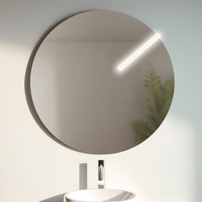 Specchio tondo con diametro 70 cm a filo lucido con lampada a LED da 26 cm