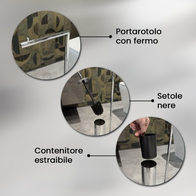 Informazioni Piantana porta rotolo e porta scopino da appoggio in acciaio cromo Style