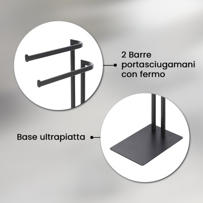 Informazioni Piantana portasciugamani da appoggio in acciaio nero opaco Fusion