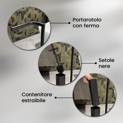Informazioni Piantana porta rotolo e scopino da appoggio in acciaio nero opaco Fusion
